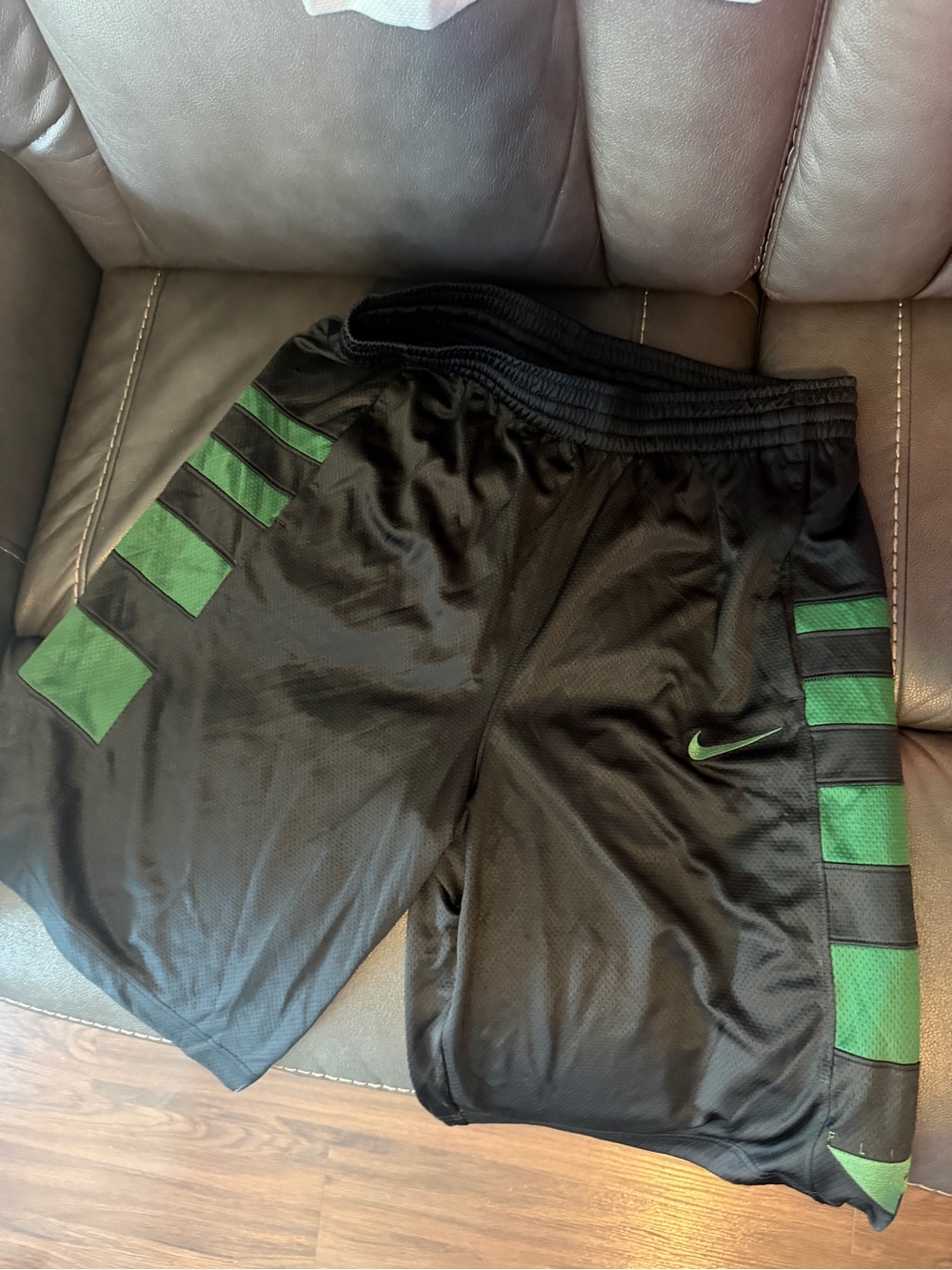 Nike Black Athletic Shorts with Green Accents - Kids